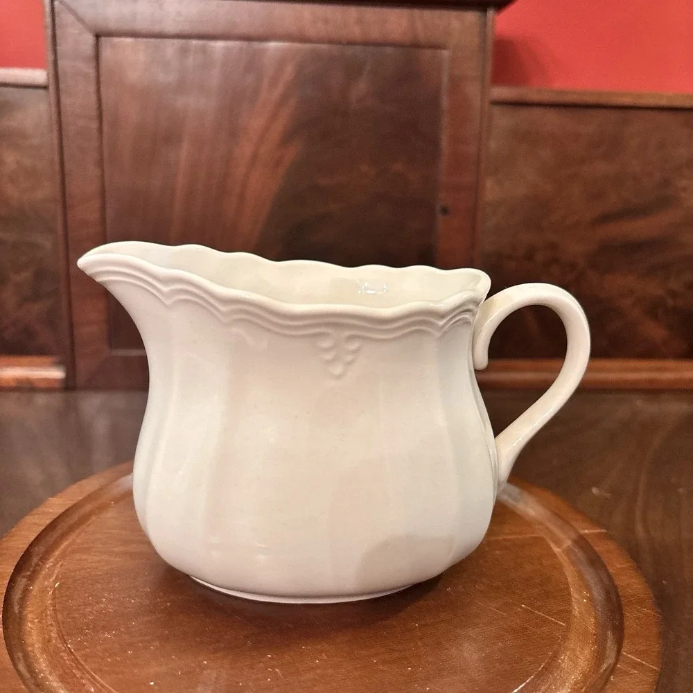 Vintage Lenox Casual Elegance Creamer Pitcher Ivory China Scalloped Rim USA